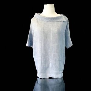 ROSSO35 GENOVA SHORT SLEEVE LINEN STRIPE SHIRT Size Large